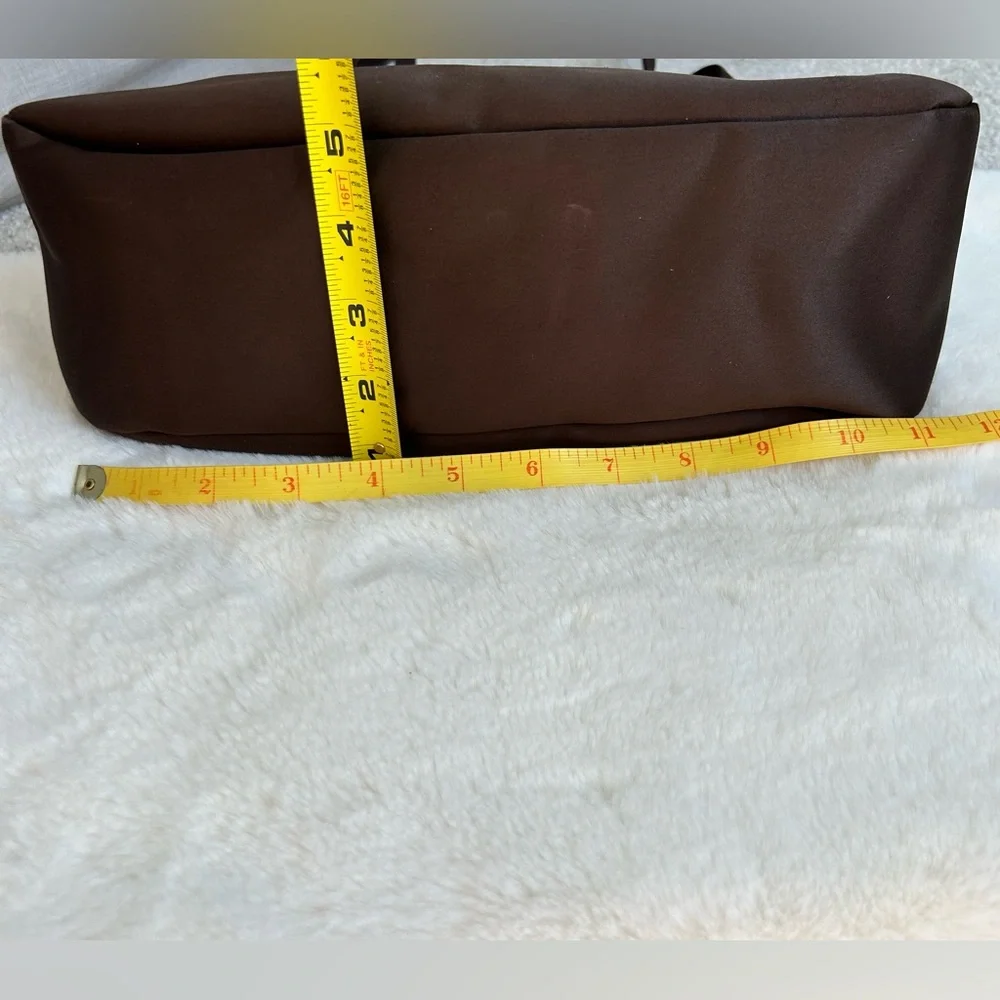 ESPRIT VINTAGE 90’s Women’s Minimalist Shoulder Bag Satin-Like Rich Brown Silver